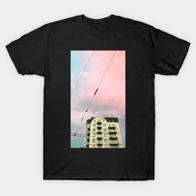 House in pink clouds T-Shirt by taya-stdnk